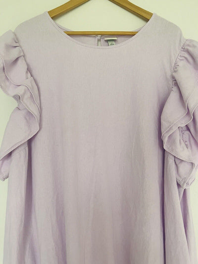 A NEW DAY Ruffle Short Sleeve Sz XL Dress Linen Blend Pockets Lilac Lagenlook