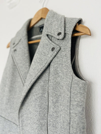 CLUB MONACO Wool Moto Vest Womens S Gray Cropped Biker Asymmetric