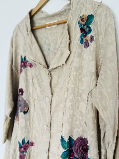 PAPER LACE Floral Design Shirt Jacket Sz 2X Duster Button Ruffle Boho Lagenlook