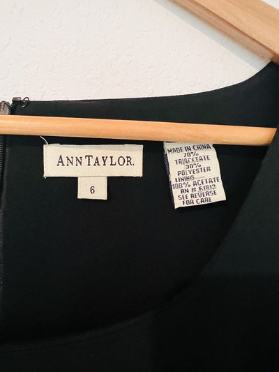 ANN TAYLOR Little Black Dress Sz 6 Faux Front Pockets Classic Back Zipper Office