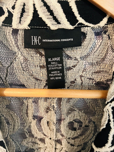 INC INTERNATIONAL NWT Womens Lace Blazer Sz XL Embroider Black & Beige