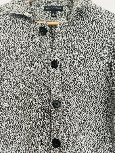 BANANA REPUBLIC Mens Cardigan Sweater Sz S Gray 100% Merino Extra Fine Wool