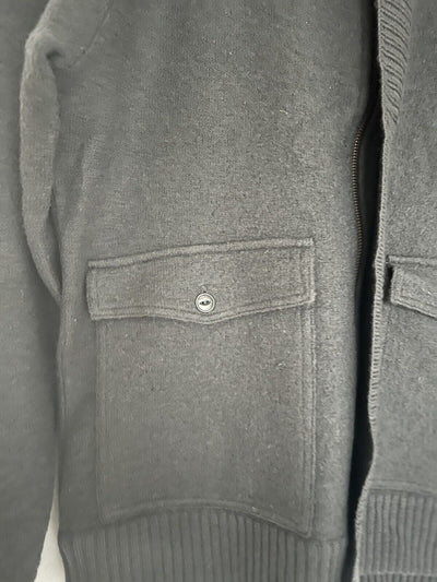 PENGUIN 100% Wool Sweater Sz M Gray Zip Mock Neck Chore Pockets Academia