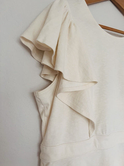 BANANA REPUBLIC Womens Ivory Ruffle Blouse Sz L Crop Short Sleeve Open Back Top