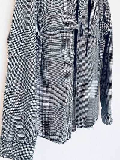 ORIGINAL USE Mens Hooded Shirt Sz M Heavyweight Pockets Long-Sleeve Houndstooth
