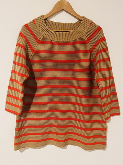 TALBOTS Striped Tunic Sweater Sz 1X Orange/beige 3/4 Sleeve Heavy Knit