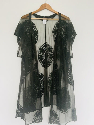 Shyanne Olive Medellin Lace Shawl Overlay Boho Vest Tie Boho Festival Western