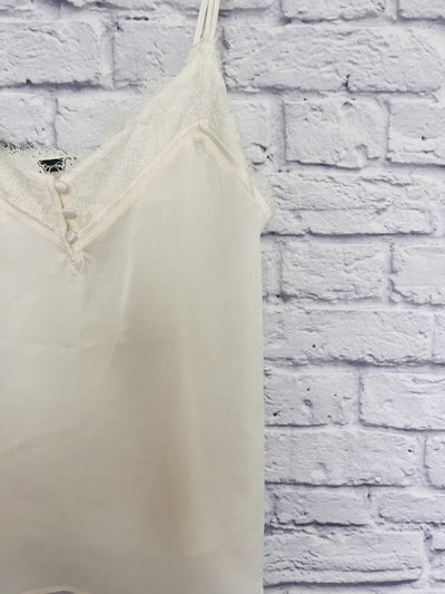 ABERCROMBIE & FITCH Camisole Tank Top Ivory Button Lace Trim Sz S Fairy Romantic