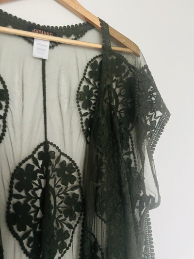 Shyanne Olive Medellin Lace Shawl Overlay Boho Vest Tie Boho Festival Western