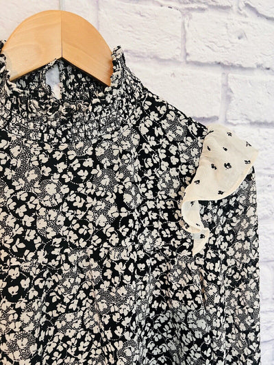 ANN TAYLOR Floral Smock Ruffle Blouse Sz P Small Ditsy Flower Workwear Career