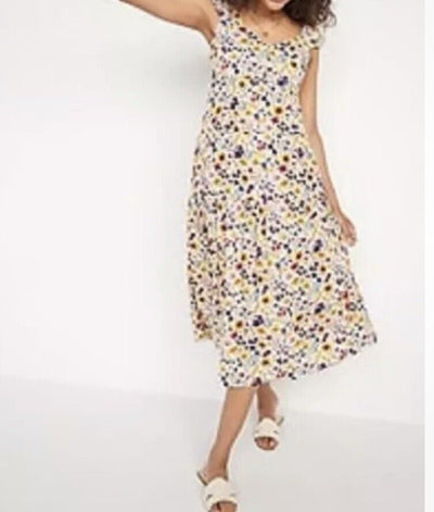 OLD NAVY Tiered Wildflower Floral Fit & Flare Dress Sz XS Open Back Bow Boho