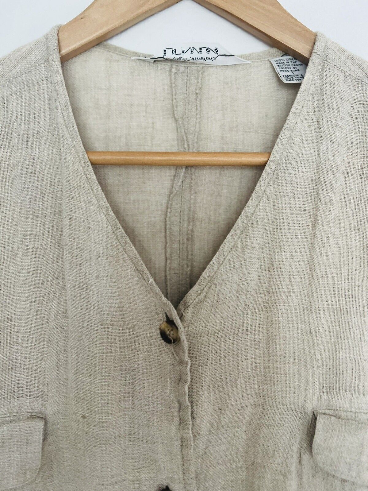 Compagnie International Express VTG 100% Linen Button-Up Shirt Sz L Lagenlook