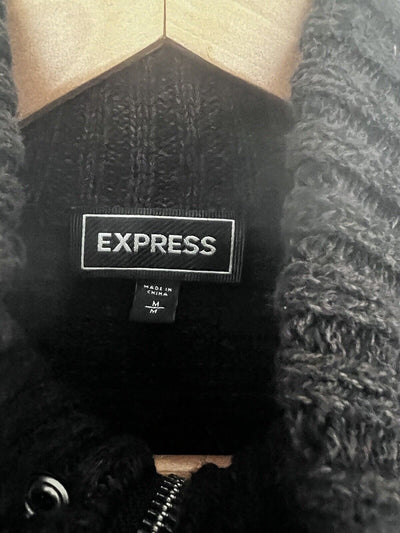 Express Mens Cardigan Sweater Sz M Brown Long Sleeve Cotton Toggle Button & Zip