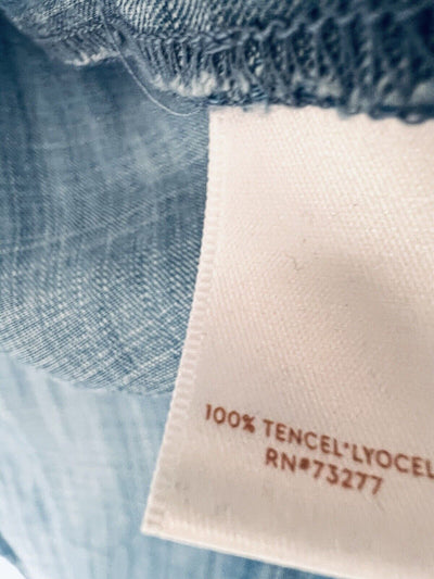 LC Lauren Conrad Denim Blue Blouse Sz L Back Tail Detail Flared Sleeves Boho