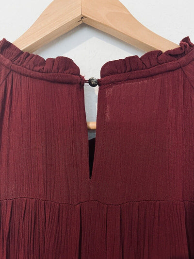KNOX ROSE Burgundy Long Sleeve Dress Sz M Ruffle Tiered Boho Knee Smock Wrist