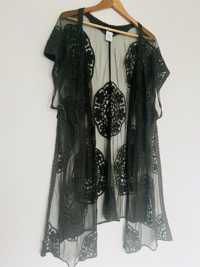 Shyanne Olive Medellin Lace Shawl Overlay Boho Vest Tie Boho Festival Western