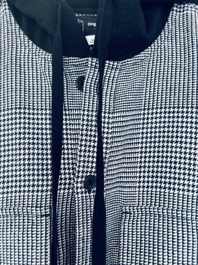 ORIGINAL USE Mens Hooded Shirt Sz M Heavyweight Pockets Long-Sleeve Houndstooth