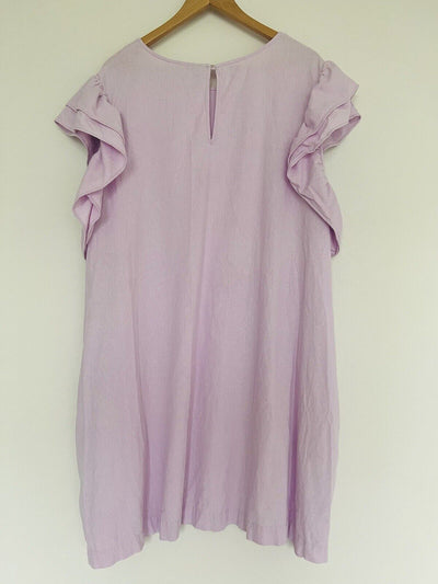 A NEW DAY Ruffle Short Sleeve Sz XL Dress Linen Blend Pockets Lilac Lagenlook