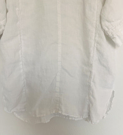 ZARA NWT 100% Linen Top Sz S White Lace Trim Short Sleeve Blouse V-Neck Tunic