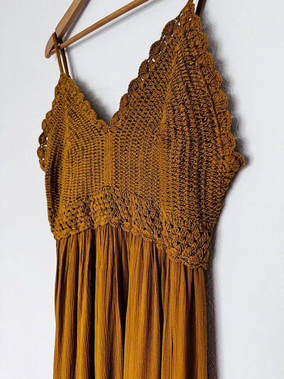 HINT OF BLUSH Crochet Boho Midi Dress Sz XL Rust Color Sleeveless 100% Rayon