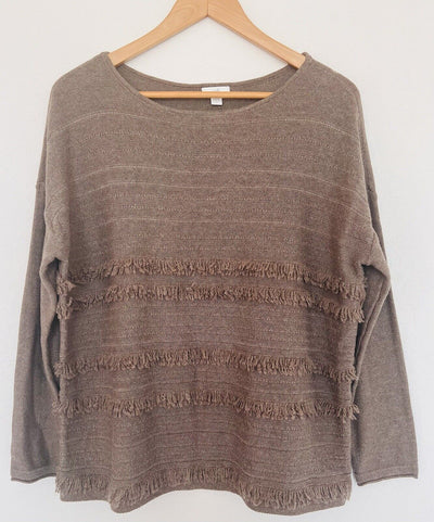 J. JILL Brown Textured Sweater Sz S Brown Long Sleeve Round Neck Wool Blend