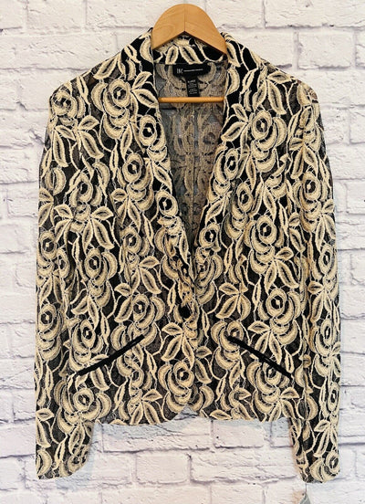 INC INTERNATIONAL NWT Womens Lace Blazer Sz XL Embroider Black & Beige