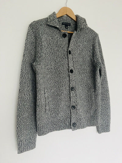 BANANA REPUBLIC Mens Cardigan Sweater Sz S Gray 100% Merino Extra Fine Wool