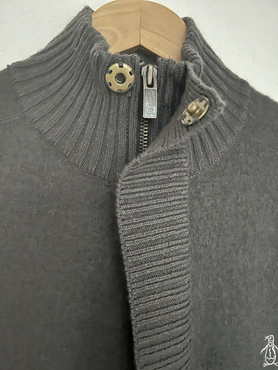 PENGUIN 100% Wool Sweater Sz M Gray Zip Mock Neck Chore Pockets Academia
