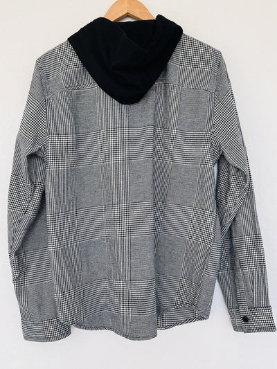 ORIGINAL USE Mens Hooded Shirt Sz M Heavyweight Pockets Long-Sleeve Houndstooth