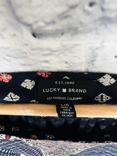 LUCKY BRAND Womens Argyle Long Sleeve Shirt Sz L Diamond Print Blouse Boho
