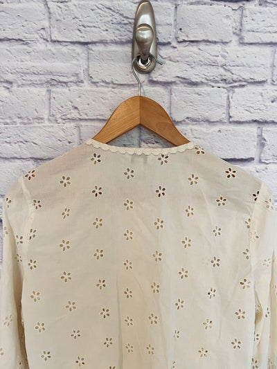 J. CREW Eyelet Ivory Top G8370 Size 4 Petite Botton Up Blouse Western Boho