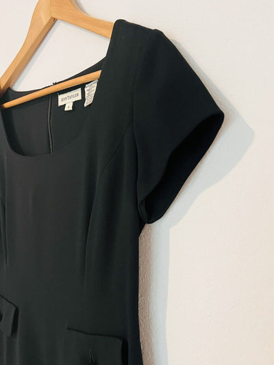 ANN TAYLOR Little Black Dress Sz 6 Faux Front Pockets Classic Back Zipper Office