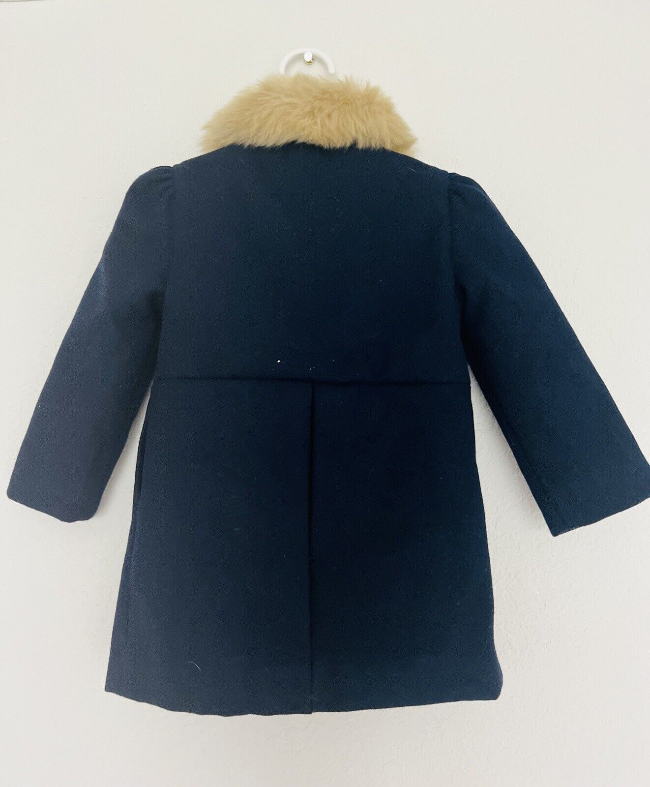 JANIE & JACK Coat Sz 18-24 Months Navy Fur Collar Button Up Formal Easter