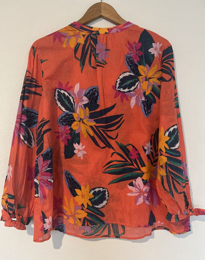 Old Navy Linen Blend Floral Top Sz XL Hawaiian Flower Peasant Resort Travel