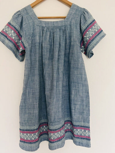 CAT & JACK Girls XL 14/16 Embroidered Shirt Dress Denim Blue Aztec Western Boho