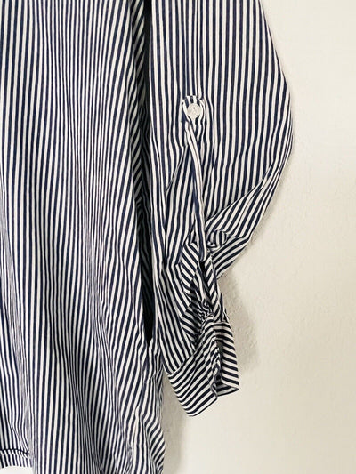 ANTHROPOLOGIE Lilis Closet Blue White Stripe Shirt Sz S Lace Back Tunic Top Boho