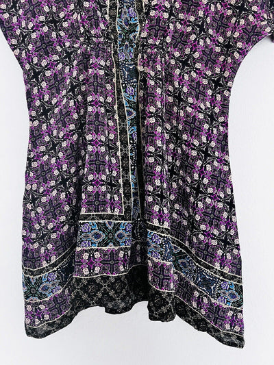 ANTHROPOLOGIE Fei 100% Silk Tunic Top Sz XS Dolman Geometric V-Neck Blouse