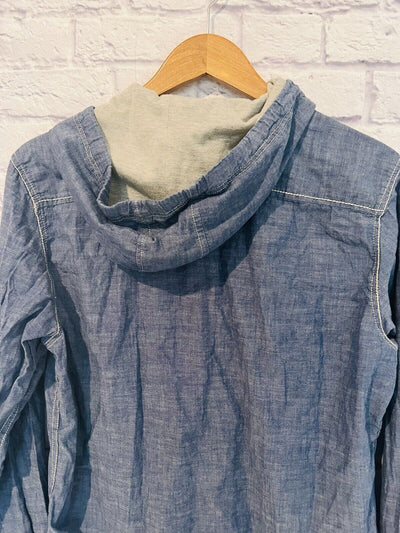 JEANS by BUFFALO Brand Mens Hooded Button-Down Shirt Blue Size Medium