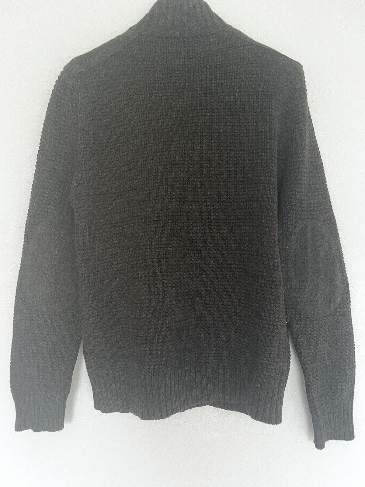 Express Mens Cardigan Sweater Sz M Brown Long Sleeve Cotton Toggle Button & Zip