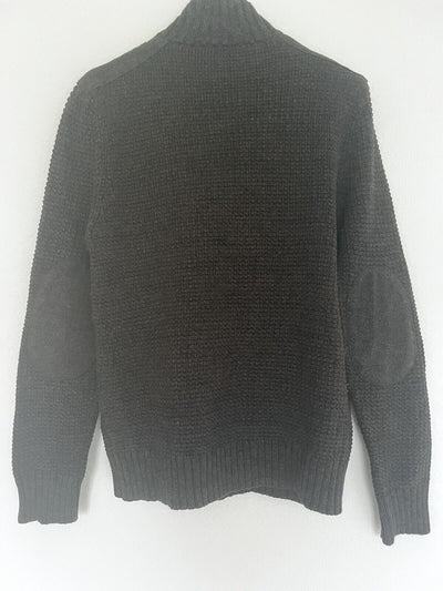 Express Mens Cardigan Sweater Sz M Brown Long Sleeve Cotton Toggle Button & Zip