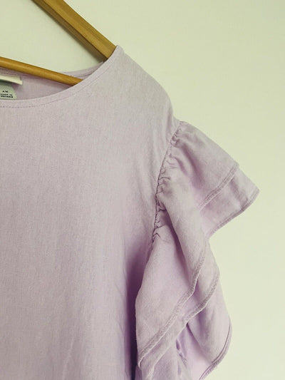 A NEW DAY Ruffle Short Sleeve Sz XL Dress Linen Blend Pockets Lilac Lagenlook