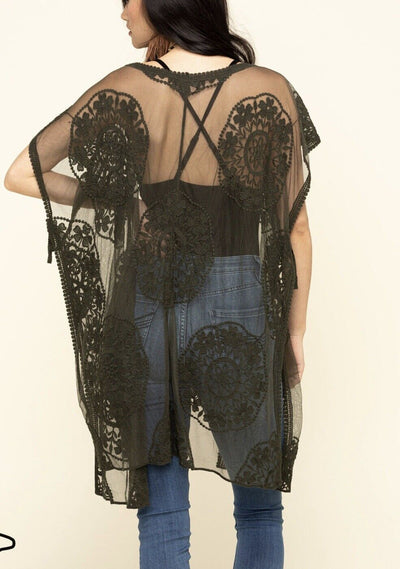 Shyanne Olive Medellin Lace Shawl Overlay Boho Vest Tie Boho Festival Western