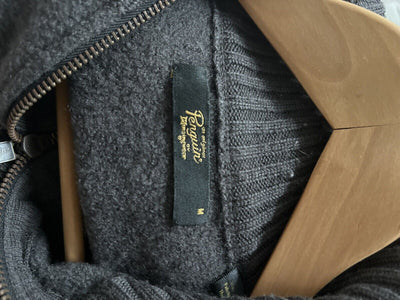 PENGUIN 100% Wool Sweater Sz M Gray Zip Mock Neck Chore Pockets Academia