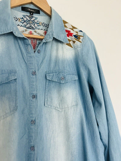 ANDREE by Unit Embroidered Shirt Sz S Botton Down Top Aztec Southwestern Boho