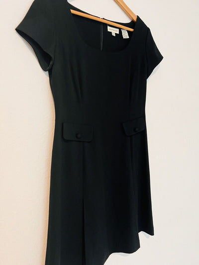 ANN TAYLOR Little Black Dress Sz 6 Faux Front Pockets Classic Back Zipper Office