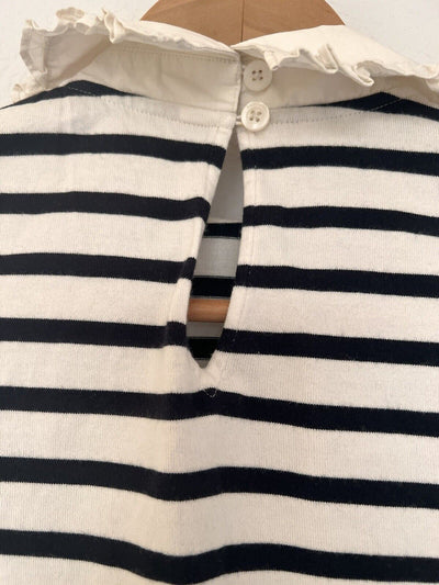 KATE SPADE Dress Sz XS Collar Cream Blue Stripe Jersey Knit Long Sleeve Nautical