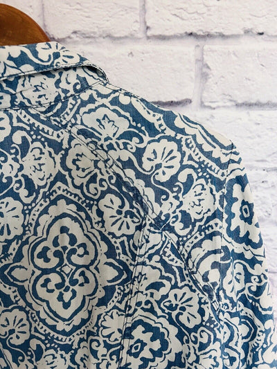 CHICOS Womens Snap Button Jacket Plus Sz 3 Pockets Paisley Blue Lyocell