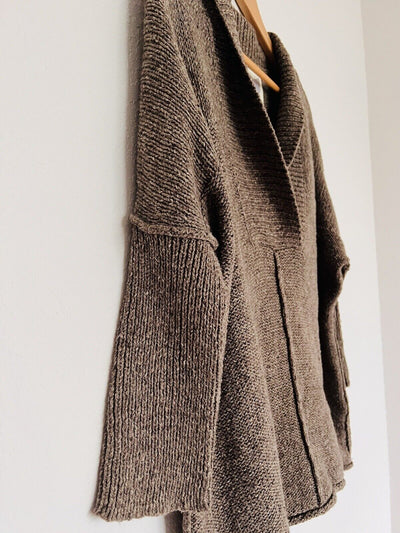 UNBRANDED Brown Sweater Sz M Wool Blend Deep V-Neck Slouchy Chunky Knit Oversize