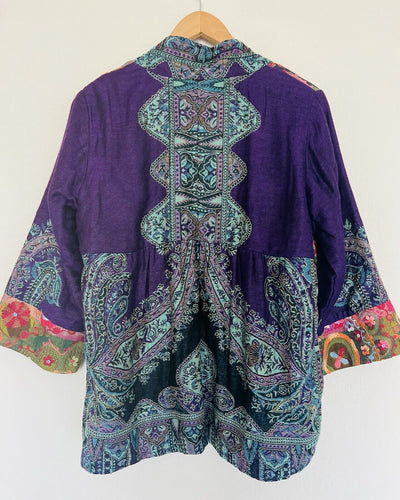 SOFT SURROUNDINGS 100% Soft Wool Jacket Sz L Cardigan Open Front Artsy