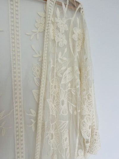 LANE BRYANT Cream Lace Overlay Kimono Cardigan Sz 14/16 Cover Up Boho Western